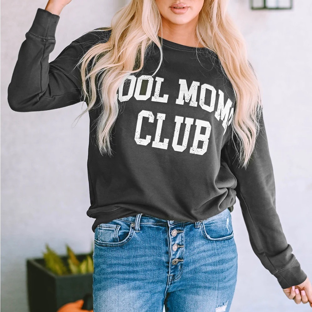 NEW ARRIVAL “Cool Mom Club" Graphic Sweatshirt - Grey